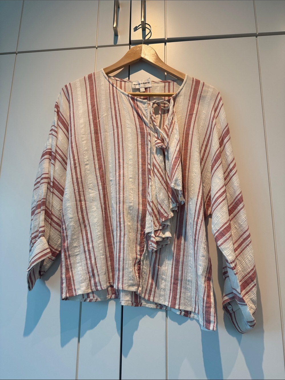 Antik Batik Cream and Dusty Rose Striped Ruffle Blouse